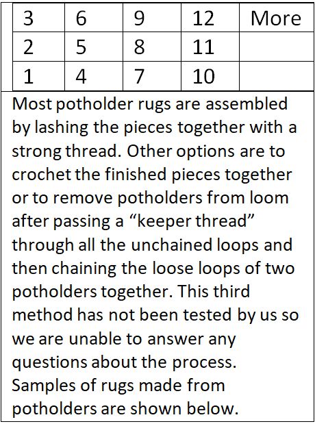 Assembly chart for potholder rug